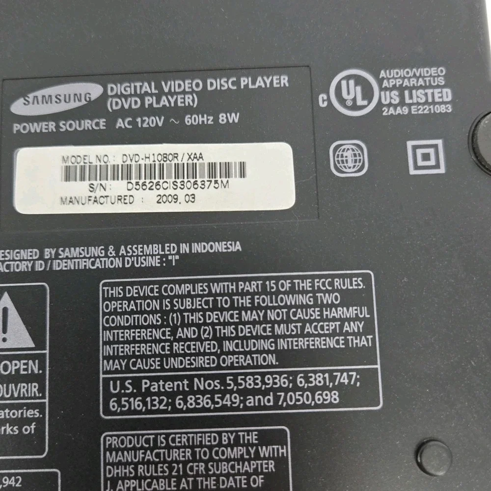 Samsung DVD-H1080R DVD Player HDMI USB With Remote Manual Tested Powers Opens